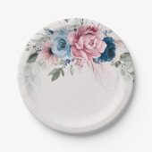 Pastel Pink Navy Blue Pampas Grass Rustikale Hochz Pappteller (Vorderseite)