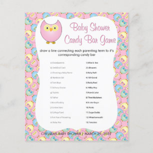 Pastel Pink Niedlich Owl Baby Dusche Thema Spiel Flyer