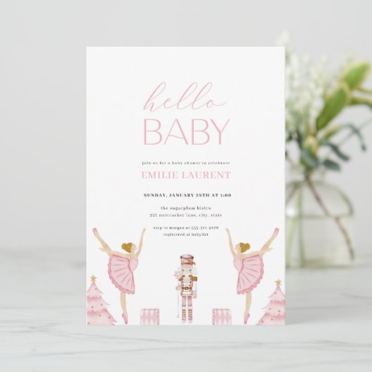 Pastel Pink Nutcracker Kinderdusche Einladung (Stehend Vorderseite)