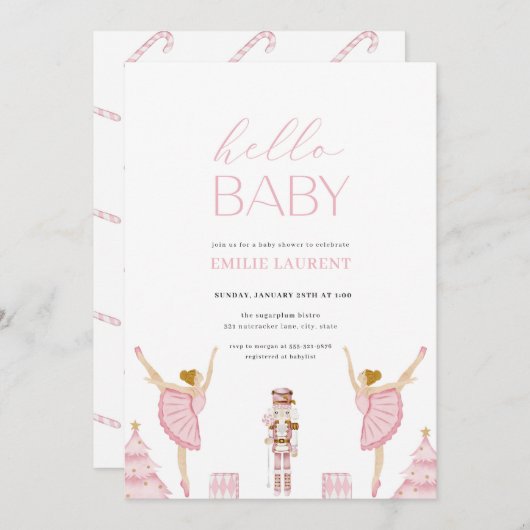 Pastel Pink Nutcracker Kinderdusche Einladung (Vorne/Hinten)