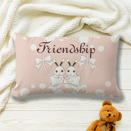 Pastel Pink Off-White Ribbon Niedlich Twin Bunny K Lendenkissen