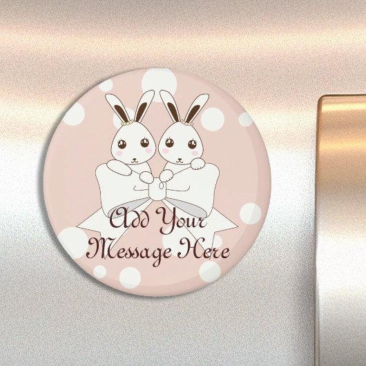 Pastel Pink Off-White Ribbon Niedlich Twin Bunny K Magnet