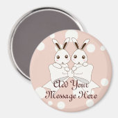 Pastel Pink Off-White Ribbon Niedlich Twin Bunny K Magnet (Vorderseite/Rückseite)