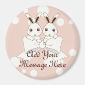 Pastel Pink Off-White Ribbon Niedlich Twin Bunny K Magnet (Vorne)