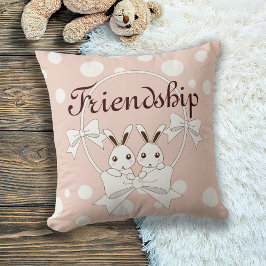 Pastel Pink Off-White Ribbon Twin Bunny Girls Kind Kissen