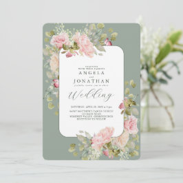 Pastel Pink Olive Green Wedding Einladung
