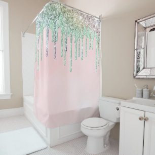 *~* Pastel Pink Ombre Mint Coral Tropfen AP7 Duschvorhang