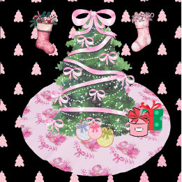 Pastel Pink Ornament Holiday Tree Skirt Polyester Weihnachtsbaumdecke