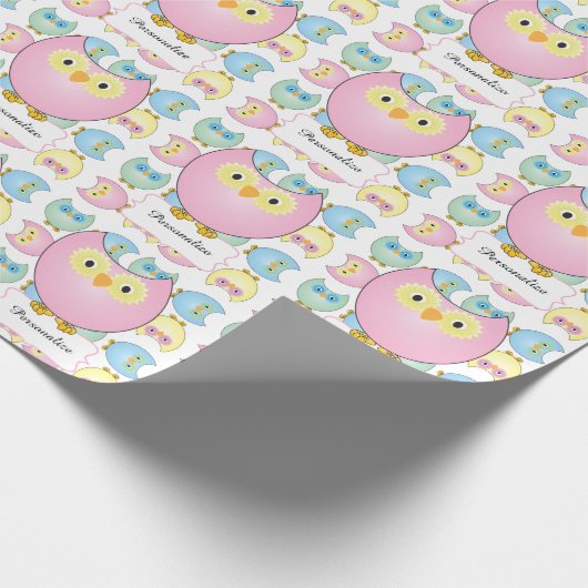 Pastel Pink Owl Baby Dusche Thema Geschenkpapier (Ecke)