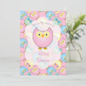 Pastel Pink Owl Babydusche Einladung (Stehend Vorderseite)