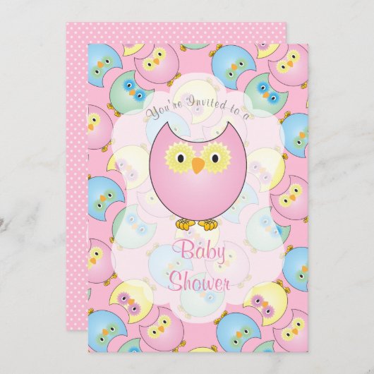 Pastel Pink Owl Babydusche Einladung (Vorne/Hinten)