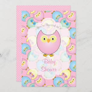 Pastel Pink Owl Babydusche Einladung