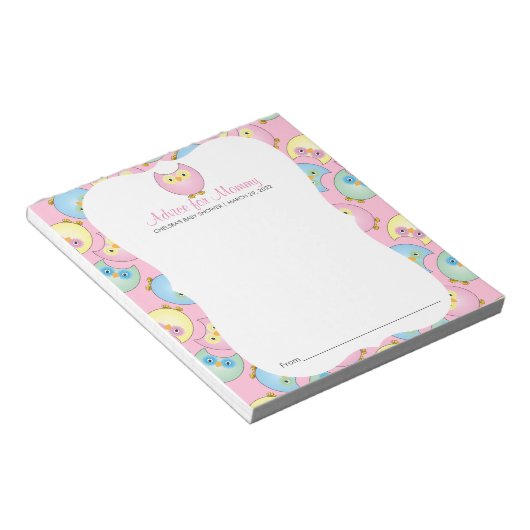 Pastel Pink Owl Babydusche - Ratschläge Notizblock (angewinkelt)