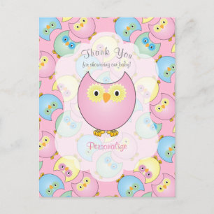 Pastel Pink Owl Girl Duschthema Postkarte