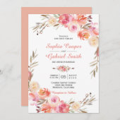 Pastel Pink Peach Rose Blumenzwiebeleinladung Einladung (Vorne/Hinten)