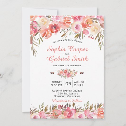 Pastel Pink Peach Rose Blumenzwiebeleinladung Einladung (Vorderseite)