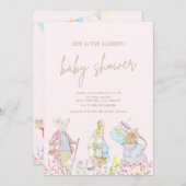 Pastel Pink Peter der Rabbit Friends Kinderdusche Einladung (Vorne/Hinten)