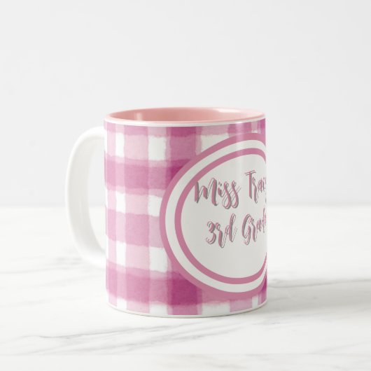 Pastel Pink Plaid Custom  Zweifarbige Tasse (Vorderseite Links)