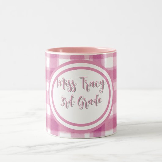 Pastel Pink Plaid Custom Zweifarbige Tasse (Mittel)
