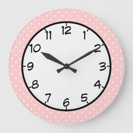 Pastel Pink Polka Dot Große Wanduhr (Vorderseite)