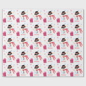 Pastel Pink Polka Dot mit Snowman Design Geschenkpapier (Flach)