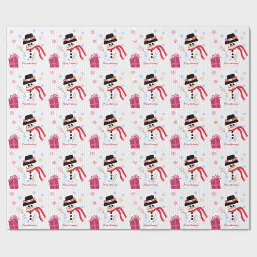 Pastel Pink Polka Dot mit Snowman Design Geschenkpapier (Flach)