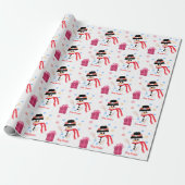 Pastel Pink Polka Dot mit Snowman Design Geschenkpapier (Ungerollt)