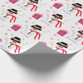 Pastel Pink Polka Dot mit Snowman Design Geschenkpapier (Ecke)