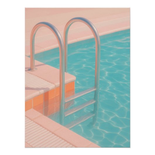 Pastel Pink Pool Ladder Aesthetic Retro Summer Poster (Vorderseite)