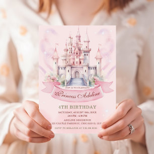 Pastel Pink Princess Royal Castle 4. Geburtstag Einladung
