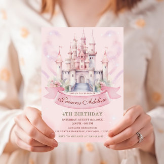 Pastel Pink Princess Royal Castle 4. Geburtstag Einladung