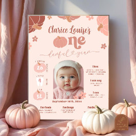 Pastel Pink Pumpkin 1. Geburtstag Foto Meilenstein Poster