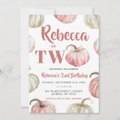 Pastel Pink Pumpkin Girl 2. Geburtstag Einladung (Vorderseite)