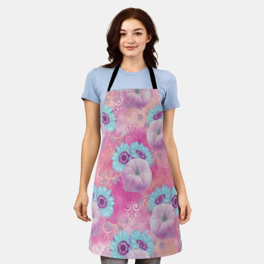 PASTEL PINK PUMPKINS & AQUA MUMS BLUME SCHÜRZE (Getragen)