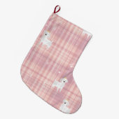 Pastel Pink Puppy Christmas Stocking with Crowns Großer Weihnachtsstrumpf (Vorderansicht (hängend))