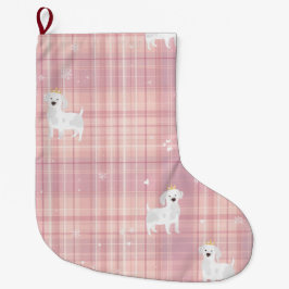 Pastel Pink Puppy Christmas Stocking with Crowns Großer Weihnachtsstrumpf