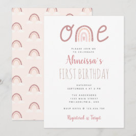 Pastel Pink Rainbow Cloud Erster Geburtstag Einladung