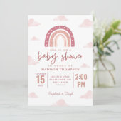 Pastel Pink Rainbow Clouds Girl Baby Shower Strip Einladung (Stehend Vorderseite)