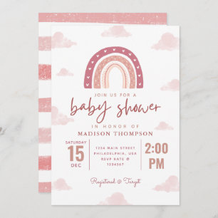 Pastel Pink Rainbow Clouds Girl Baby Shower Strip Einladung