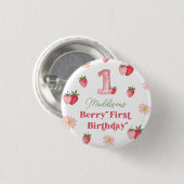Pastel Pink & Red Berry First Strawberry Birthday Button (Vorne & Hinten)