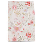 Pastel Pink Red White Flowers Pattern Wine, Small, Mittlere Geschenktüte (Vorderseite)