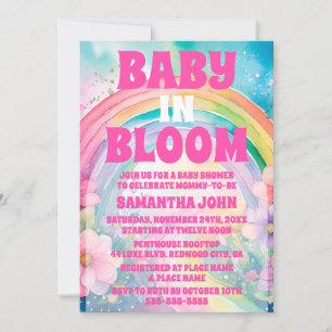 Pastel Pink Regenbogen und Blume Kinderdusche Einladung