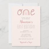 Pastel Pink Regenbogenwolken Erster Geburtstag Einladung (Vorderseite)