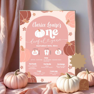 Pastel Pink Retro Pumpkin Erster Geburtstag Meilen Poster