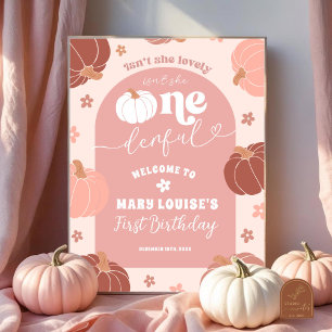 Pastel Pink Retro Pumpkin Erster Geburtstag Willko Poster