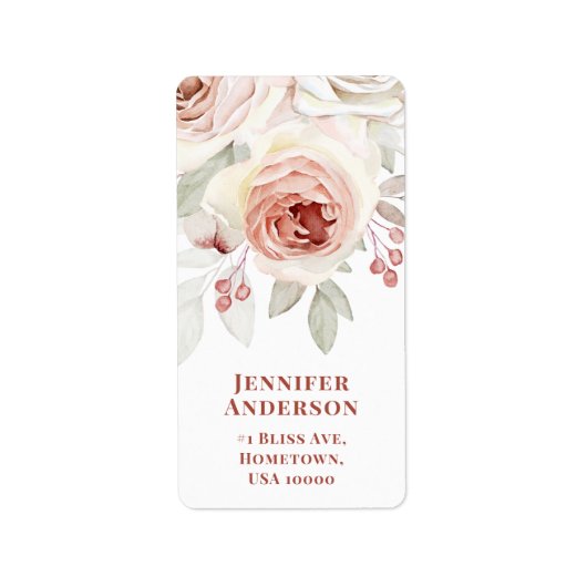 Pastel Pink Romantische Rose auf White Wedding Adressaufkleber (Vorne)