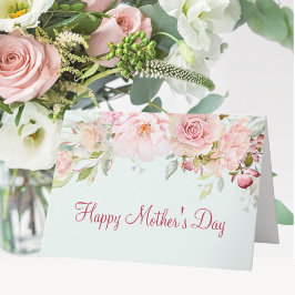 Pastel Pink Rose Blume Floral Happy Mother Day Karte