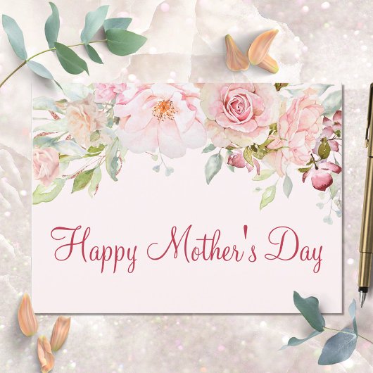 Pastel Pink Rose Blume Floral Happy Mother Day Postkarte