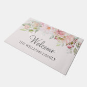 Pastel Pink Rose Blume Herzlich Willkommen Fußmatte (Schrägansicht)