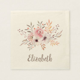 Pastel Pink, Rose Floral Bouquet - Personalisiert Serviette